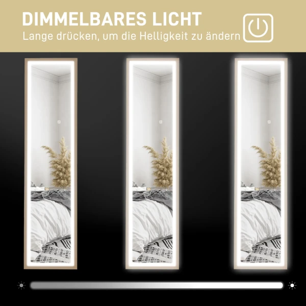 Volledige lichaamsspiegel 40 x 160 cm staande spiegel met led verlichting, 3 lichtkleuren, wandspiegel met touch bediening, vloerspiegel voor slaapkamer, woonkamer, eik 6