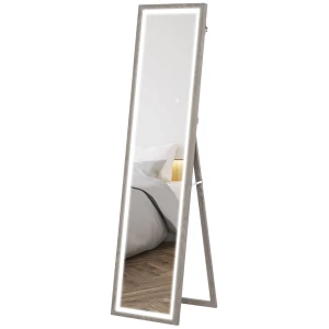 Volledige lichaamsspiegel 40 x 160 cm staande spiegel met led verlichting, 3 lichtkleuren, wandspiegel met touch bediening, vloerspiegel voor slaapkamer, woonkamer, grijs 1