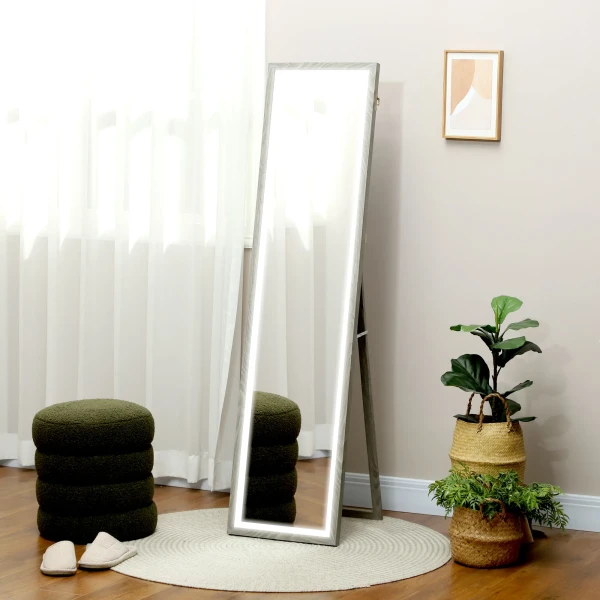 Volledige lichaamsspiegel 40 x 160 cm staande spiegel met led verlichting, 3 lichtkleuren, wandspiegel met touch bediening, vloerspiegel voor slaapkamer, woonkamer, grijs 2