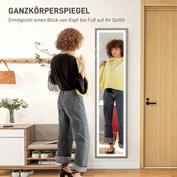 Volledige lichaamsspiegel 40 x 160 cm staande spiegel met led verlichting, 3 lichtkleuren, wandspiegel met touch bediening, vloerspiegel voor slaapkamer, woonkamer, grijs 5