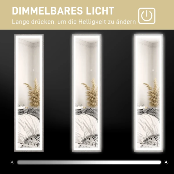 Volledige lichaamsspiegel 40 x 160 cm staande spiegel met led verlichting, 3 lichtkleuren, wandspiegel met touch bediening, vloerspiegel voor slaapkamer, woonkamer, grijs 6