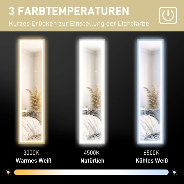 Volledige lichaamsspiegel 40 x 160 cm staande spiegel met led verlichting, 3 lichtkleuren, wandspiegel met touch bediening, vloerspiegel voor slaapkamer, woonkamer, grijs 7