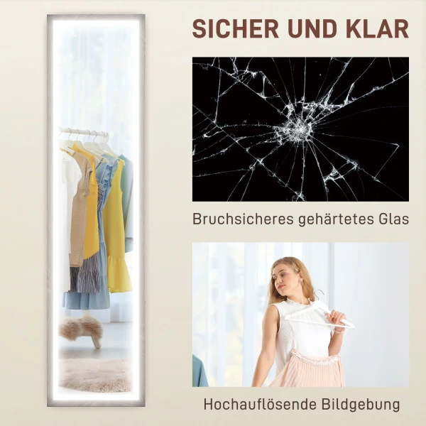 Volledige lichaamsspiegel 40 x 160 cm staande spiegel met led verlichting, 3 lichtkleuren, wandspiegel met touch bediening, vloerspiegel voor slaapkamer, woonkamer, grijs 9