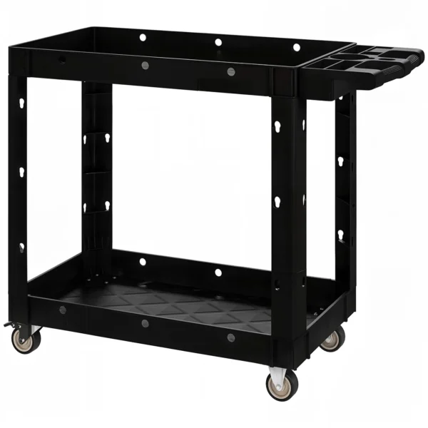 Werkplaats rolwagen met 2 verdiepingen, gereedschapswagen met zijhandvat, haakgaten werkplaatswagen voor garage, magazijn, max. 227 kg belastbaar, zwart 1