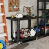 Werkplaats rolwagen met 2 verdiepingen, gereedschapswagen met zijhandvat, haakgaten werkplaatswagen voor garage, magazijn, max. 227 kg belastbaar, zwart 2