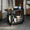 Werkplaats rolwagen met 2 verdiepingen, gereedschapswagen met zijhandvat, haakgaten werkplaatswagen voor garage, magazijn, max. 227 kg belastbaar, zwart 9