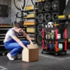 Werkplaats rolwagen met 3 niveaus, gereedschapswagen met handvat, haakgaten voor gereedschap montagewagen voor garage, magazijn, max. 91 kg belastbaar, rood+zwart 8