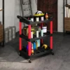 Werkplaats rolwagen met 3 niveaus, gereedschapswagen met handvat, haakgaten voor gereedschap montagewagen voor garage, magazijn, max. 91 kg belastbaar, rood+zwart 9