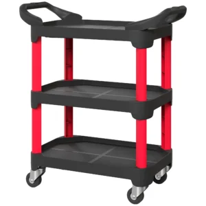 Werkplaats rolwagen met 3 niveaus, werkplaatswagen met handvat, gereedschapswagen montagewagen voor garage, magazijn, max. 68 kg draagvermogen, zwart 1