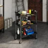 Werkplaats rolwagen met 3 verdiepingen, opvouwbare gereedschapswagen met handvat, montagewagen werkplaatswagen voor magazijn, garage, tot 68 kg belastbaar, zwart 9