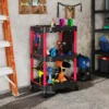 Werkplaats rolwagen met 3 verdiepingen, zijgatplanken, gereedschapswagen met 10 haken, haakgaten werkplaatswagen voor gereedschap voor garage, magazijn, max. 91 kg belastbaar, zwart 2