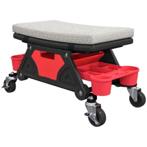 Werkplaatskruk met rollen, opbergruimte, lade, 35cm hoog, rolkruk tot 135 kg belastbaar, werkkruk, rolstoel, werkplaatsstoel voor werkplaats, grijs 1