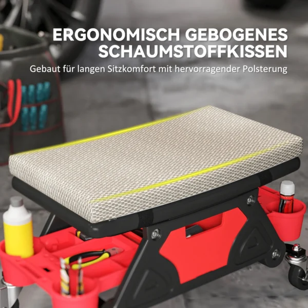 Werkplaatskruk met rollen, opbergruimte, lade, 35cm hoog, rolkruk tot 135 kg belastbaar, werkkruk, rolstoel, werkplaatsstoel voor werkplaats, grijs 6