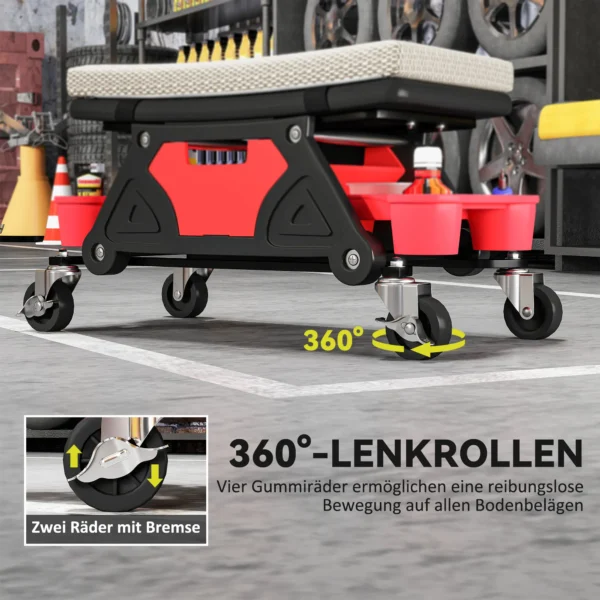 Werkplaatskruk met rollen, opbergruimte, lade, 35cm hoog, rolkruk tot 135 kg belastbaar, werkkruk, rolstoel, werkplaatsstoel voor werkplaats, grijs 7