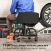 Werkplaatskruk met rollen, opbergruimte, lendensteun, 58,5 cm hoog, rolkruk tot 135 kg belastbaar, werkkruk, rolstoel, werkplaatsstoel voor werkplaats zwart 5