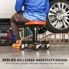 Werkplaatskruk met wielen, opbergoppervlak, in hoogte verstelbaar 38 50cm, rolkruk tot 135 kg belastbaar, draaibaar, werkstoel, draaistoel Ø38 cm, werkplaatsstoel voor werkplaats oranje 5