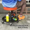 Werkplaatskruk met wielen, opbergoppervlak, in hoogte verstelbaar 38 50cm, rolkruk tot 135 kg belastbaar, draaibaar, werkstoel, draaistoel Ø38 cm, werkplaatsstoel voor werkplaats oranje 9