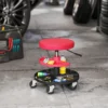 Werkplaatskruk met wielen, verstelbare hoogte 40 51cm, rolkruk belastbaar tot 135 kg, draaibare werkstoel, draaikruk Ø38 cm, werkplaatsstoel voor werkplaats rood 2