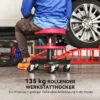 Werkplaatskruk met wielen, verstelbare hoogte 40 51cm, rolkruk belastbaar tot 135 kg, draaibare werkstoel, draaikruk Ø38 cm, werkplaatsstoel voor werkplaats rood 5