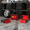 Werkplaatswagen incl. koffer gereedschapswagen leeg met 3 modulaire eenheden, rolwagen voor gereedschapsopslag, gereedschapskist met handvat, staal, rood 10