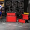 Werkplaatswagen incl. koffer gereedschapswagen leeg met 3 modulaire eenheden, rolwagen voor gereedschapsopslag, gereedschapskist met handvat, staal, rood 2