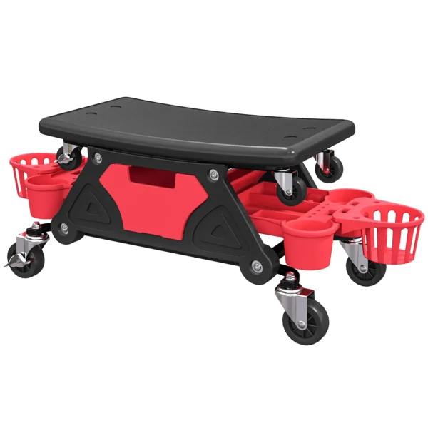 Werkstatthocker mit rollen abnehmbar sitz, ablagefläche, schublade, 33cm hoch rollhocker bis 135 kg belastbar arbeitshocker rollsitz werkstattsitz für werkstatt rot 1