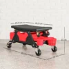 Werkstatthocker mit rollen abnehmbar sitz, ablagefläche, schublade, 33cm hoch rollhocker bis 135 kg belastbar arbeitshocker rollsitz werkstattsitz für werkstatt rot 4