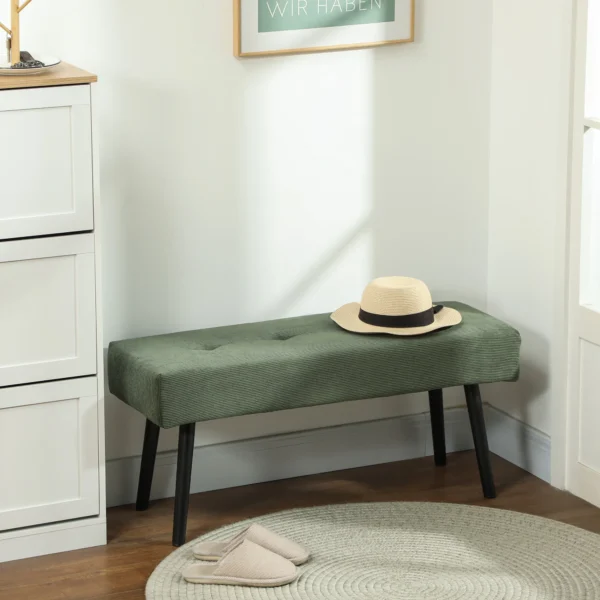 Zitbank gestoffeerde bank met corduroy bekleding, getufte bedbank met metalen poten, schoenenbank gangmeubilair voor slaapkamer, woonkamer, gang 100 x 36 x 45 cm groen 2