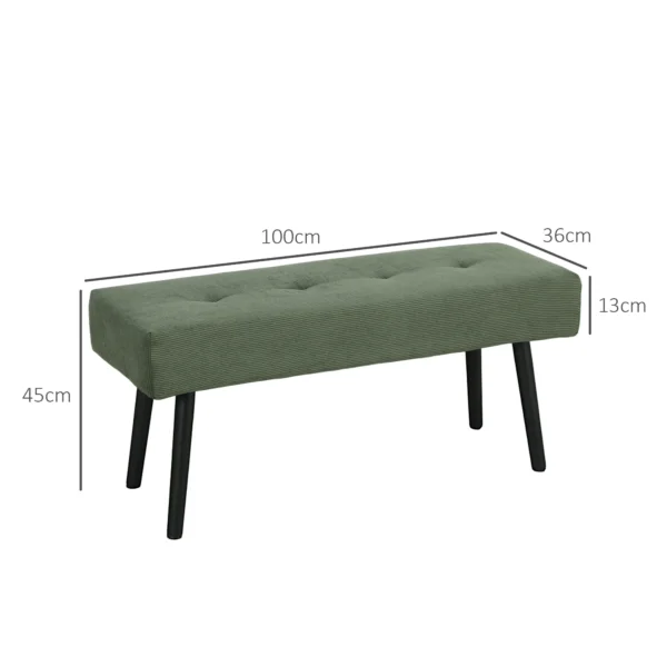 Zitbank gestoffeerde bank met corduroy bekleding, getufte bedbank met metalen poten, schoenenbank gangmeubilair voor slaapkamer, woonkamer, gang 100 x 36 x 45 cm groen 4