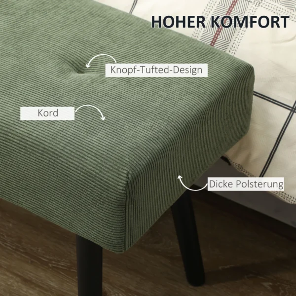 Zitbank gestoffeerde bank met corduroy bekleding, getufte bedbank met metalen poten, schoenenbank gangmeubilair voor slaapkamer, woonkamer, gang 100 x 36 x 45 cm groen 5