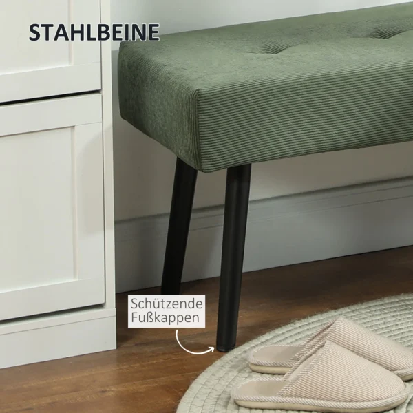 Zitbank gestoffeerde bank met corduroy bekleding, getufte bedbank met metalen poten, schoenenbank gangmeubilair voor slaapkamer, woonkamer, gang 100 x 36 x 45 cm groen 6