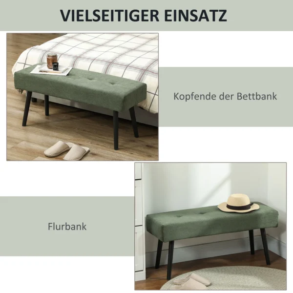 Zitbank gestoffeerde bank met corduroy bekleding, getufte bedbank met metalen poten, schoenenbank gangmeubilair voor slaapkamer, woonkamer, gang 100 x 36 x 45 cm groen 7