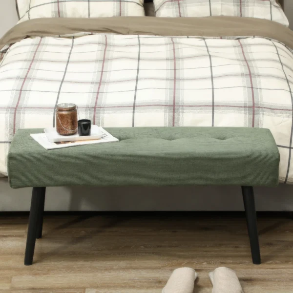 Zitbank gestoffeerde bank met corduroy bekleding, getufte bedbank met metalen poten, schoenenbank gangmeubilair voor slaapkamer, woonkamer, gang 100 x 36 x 45 cm groen 8