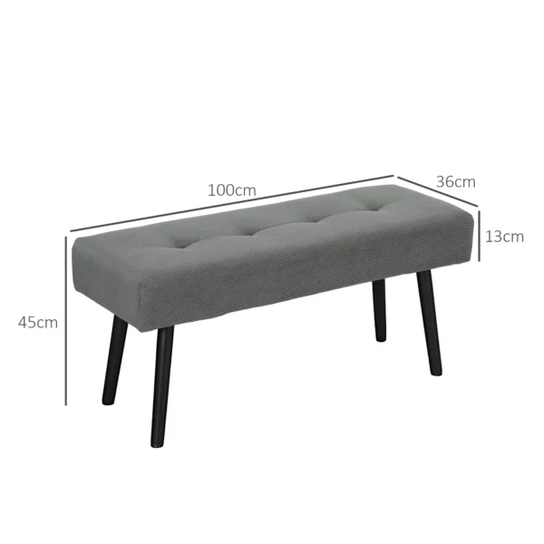Zitbank gestoffeerde bank met corduroy bekleding, getuftete bedbank met metalen poten, schoenenbank gangmeubilair voor slaapkamer, woonkamer, gang 100 x 36 x 45 cm grijs 4