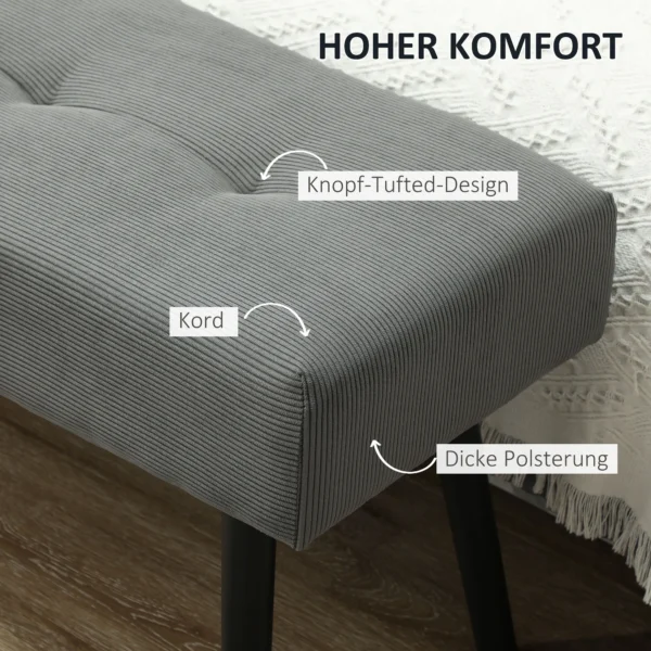 Zitbank gestoffeerde bank met corduroy bekleding, getuftete bedbank met metalen poten, schoenenbank gangmeubilair voor slaapkamer, woonkamer, gang 100 x 36 x 45 cm grijs 5