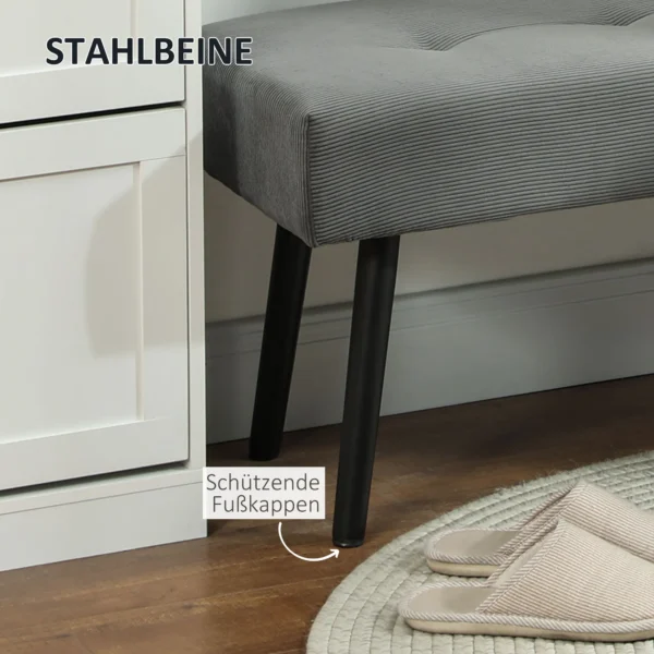 Zitbank gestoffeerde bank met corduroy bekleding, getuftete bedbank met metalen poten, schoenenbank gangmeubilair voor slaapkamer, woonkamer, gang 100 x 36 x 45 cm grijs 6