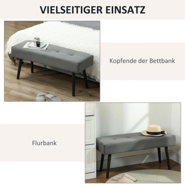 Zitbank gestoffeerde bank met corduroy bekleding, getuftete bedbank met metalen poten, schoenenbank gangmeubilair voor slaapkamer, woonkamer, gang 100 x 36 x 45 cm grijs 7