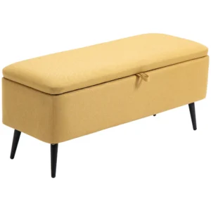 Zitbank, gestoffeerde bank met opbergruimte, linnenlook, bedbank met stalen poten voor woonkamer, gang, slaapkamer, tot 150 kg belastbaar, 101 x 38,5 x 44,5 cm, geel 1