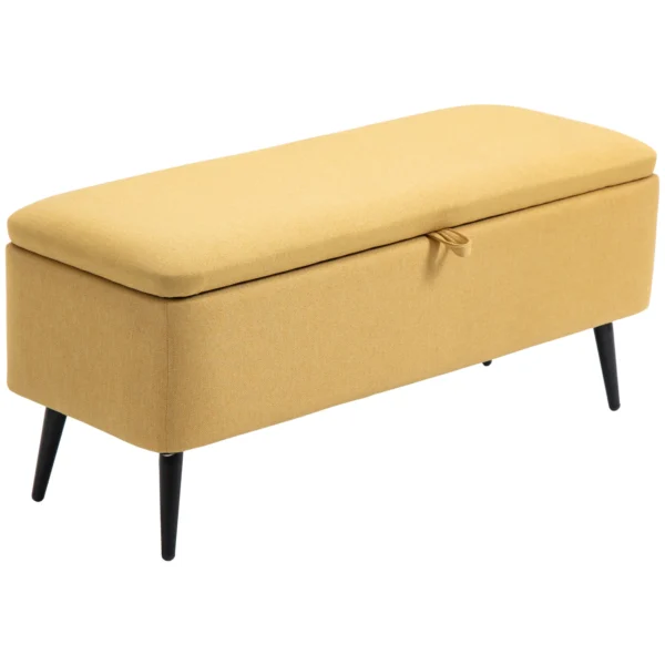 Zitbank, gestoffeerde bank met opbergruimte, linnenlook, bedbank met stalen poten voor woonkamer, gang, slaapkamer, tot 150 kg belastbaar, 101 x 38,5 x 44,5 cm, geel 1