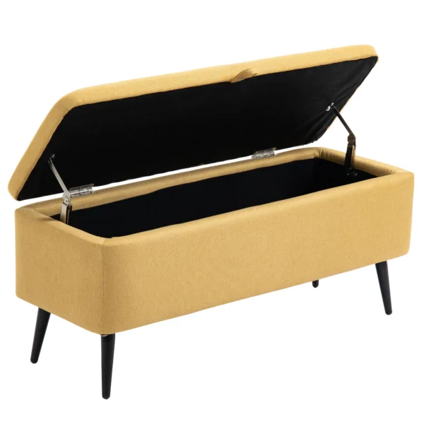Zitbank, gestoffeerde bank met opbergruimte, linnenlook, bedbank met stalen poten voor woonkamer, gang, slaapkamer, tot 150 kg belastbaar, 101 x 38,5 x 44,5 cm, geel 10