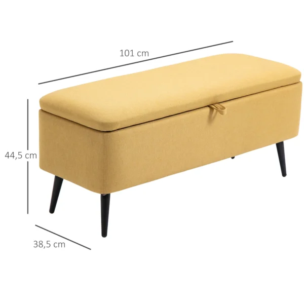 Zitbank, gestoffeerde bank met opbergruimte, linnenlook, bedbank met stalen poten voor woonkamer, gang, slaapkamer, tot 150 kg belastbaar, 101 x 38,5 x 44,5 cm, geel 4
