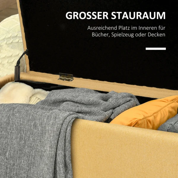 Zitbank, gestoffeerde bank met opbergruimte, linnenlook, bedbank met stalen poten voor woonkamer, gang, slaapkamer, tot 150 kg belastbaar, 101 x 38,5 x 44,5 cm, geel 5