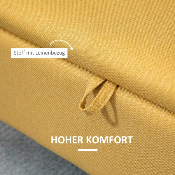 Zitbank, gestoffeerde bank met opbergruimte, linnenlook, bedbank met stalen poten voor woonkamer, gang, slaapkamer, tot 150 kg belastbaar, 101 x 38,5 x 44,5 cm, geel 7