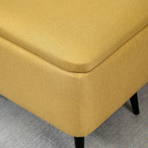 Zitbank, gestoffeerde bank met opbergruimte, linnenlook, bedbank met stalen poten voor woonkamer, gang, slaapkamer, tot 150 kg belastbaar, 101 x 38,5 x 44,5 cm, geel 9