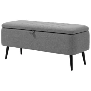 Zitbank met opbergruimte, gestoffeerde bank met linnenlook, zitkist met stalen poten, kistbank voor woonkamer, slaapkamer, gang 102 x 40 x 44 cm, grijs 1