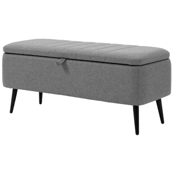 Zitbank met opbergruimte, gestoffeerde bank met linnenlook, zitkist met stalen poten, kistbank voor woonkamer, slaapkamer, gang 102 x 40 x 44 cm, grijs 1