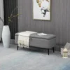 Zitbank met opbergruimte, gestoffeerde bank met linnenlook, zitkist met stalen poten, kistbank voor woonkamer, slaapkamer, gang 102 x 40 x 44 cm, grijs 2