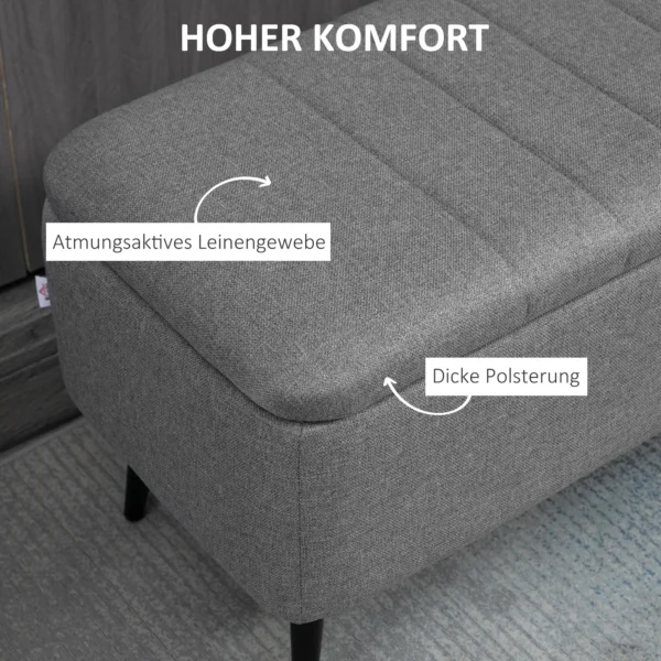 Zitbank met opbergruimte, gestoffeerde bank met linnenlook, zitkist met stalen poten, kistbank voor woonkamer, slaapkamer, gang 102 x 40 x 44 cm, grijs 6