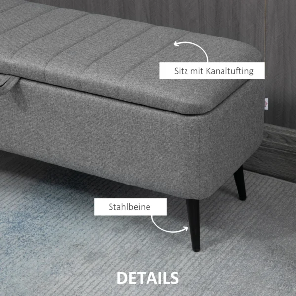 Zitbank met opbergruimte, gestoffeerde bank met linnenlook, zitkist met stalen poten, kistbank voor woonkamer, slaapkamer, gang 102 x 40 x 44 cm, grijs 7
