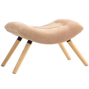 Zitkruk, voetenbankje met berberfleece stof, gestoffeerde kruk tot 120 kg belastbaar, voor woonkamer, slaapkamer, 67 x 45 x 38 cm, bruin 1